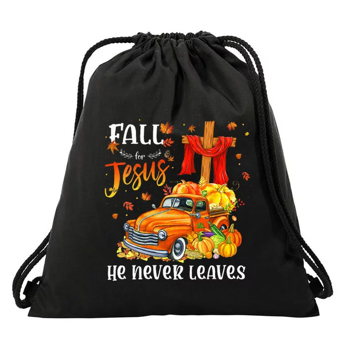 Fall For Jesus He Never Leaves Cross Jesus Christian Lover Drawstring Bag