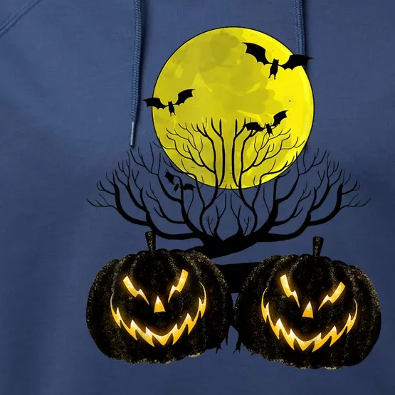 Fanged Fire Jack O Lantern Pumpkin Halloween Premium Performance Fleece Hoodie