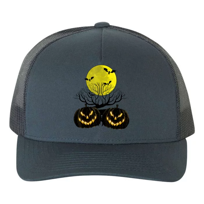 Fanged Fire Jack O Lantern Pumpkin Halloween Premium Yupoong Adult 5-Panel Trucker Hat