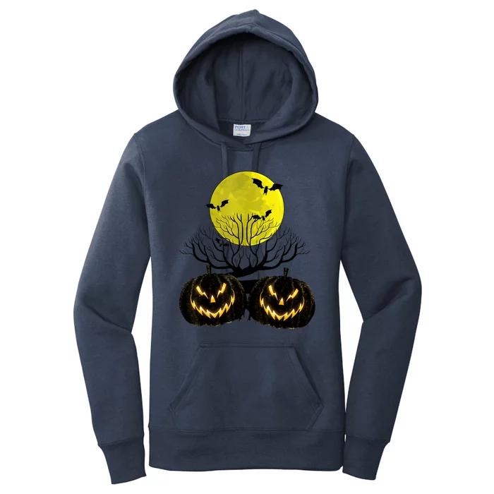 Fanged Fire Jack O Lantern Pumpkin Halloween Premium Women's Pullover Hoodie