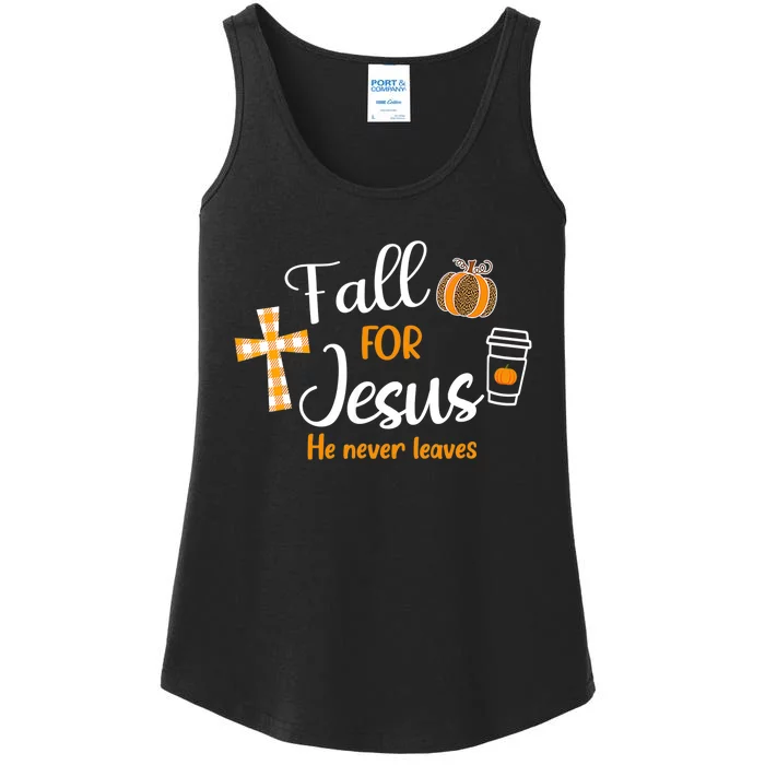 Fall For Jesus He Never Leaves Autumn Christian Prayers Ladies Essential Tank