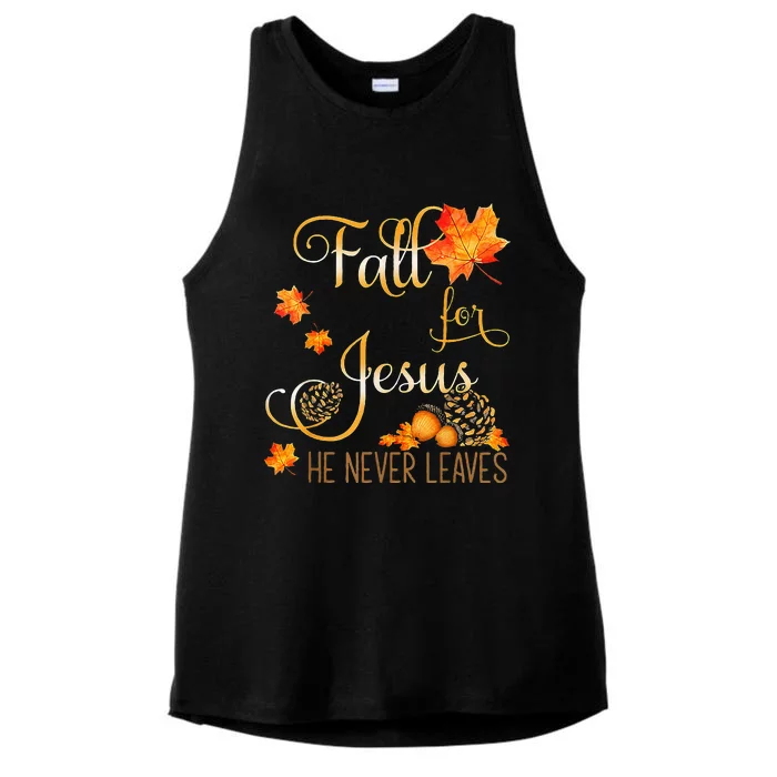 Fall For Jesus He Never Leaves Autumn Christian Prayers Cool Ladies Tri-Blend Wicking Tank