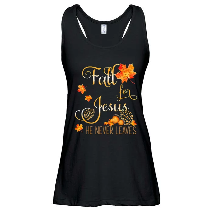 Fall For Jesus He Never Leaves Autumn Christian Prayers Cool Ladies Essential Flowy Tank