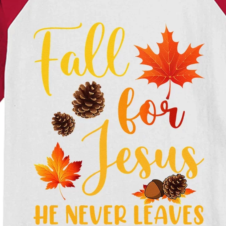 Fall For Jesus He Never Leaves Autumn Christian Prayers Kids Colorblock Raglan Jersey