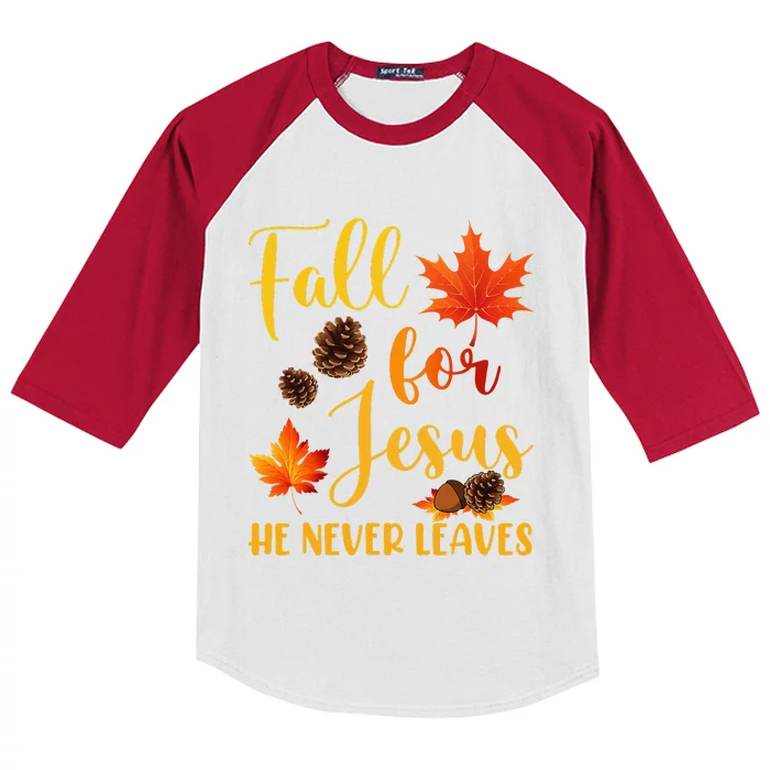 Fall For Jesus He Never Leaves Autumn Christian Prayers Kids Colorblock Raglan Jersey