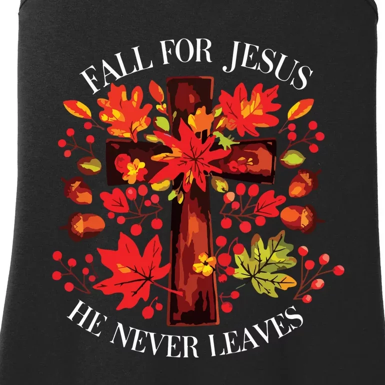 Fall For Jesus He Never Leaves Ladies Essential Tank