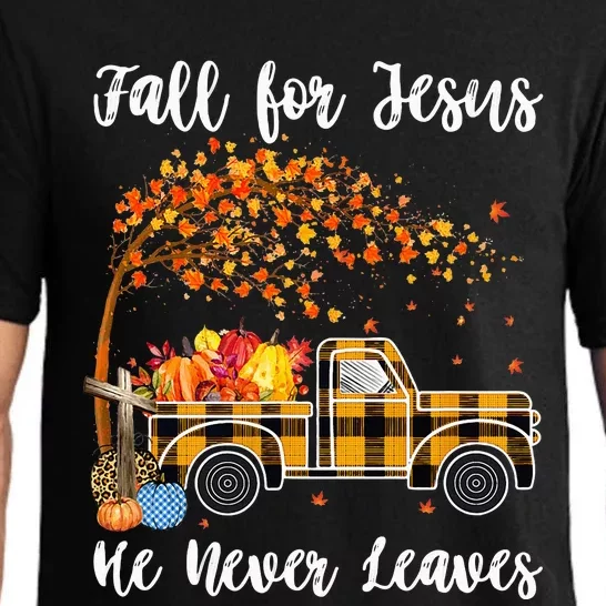 Fall For Jesus He Never Leaves Autumn Thanksgiving Pajama Set