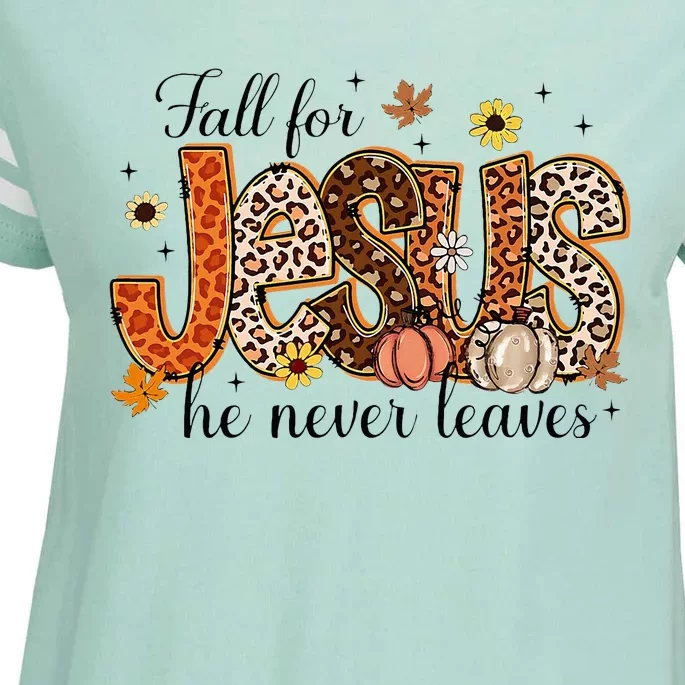 Fall For Jesus He Never Leaves Christian Thanksgiving Enza Ladies Jersey Football T-Shirt