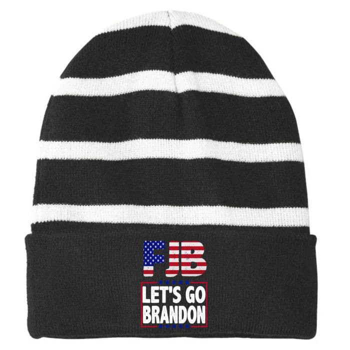 FJB F Joe Biden Lets Go Brandon Striped Beanie with Solid Band