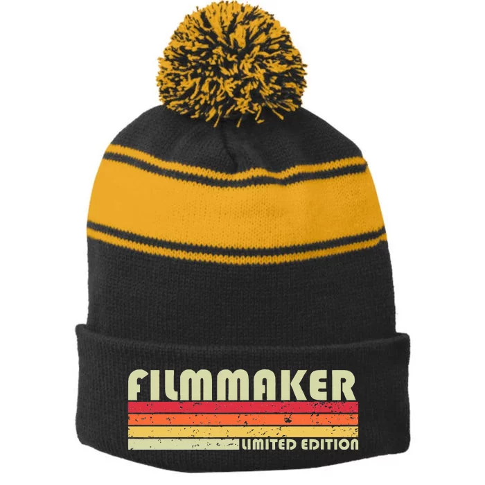 Filmmaker Funny Job Title Profession Birthday Worker Idea Stripe Pom Pom Beanie