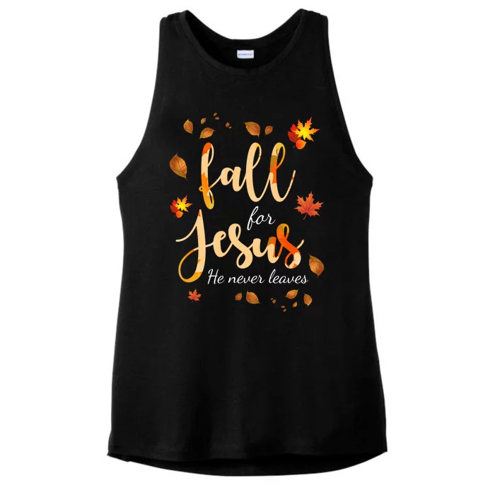 Fall For Jesus He Never Leaves Autumn Ladies Tri-Blend Wicking Tank