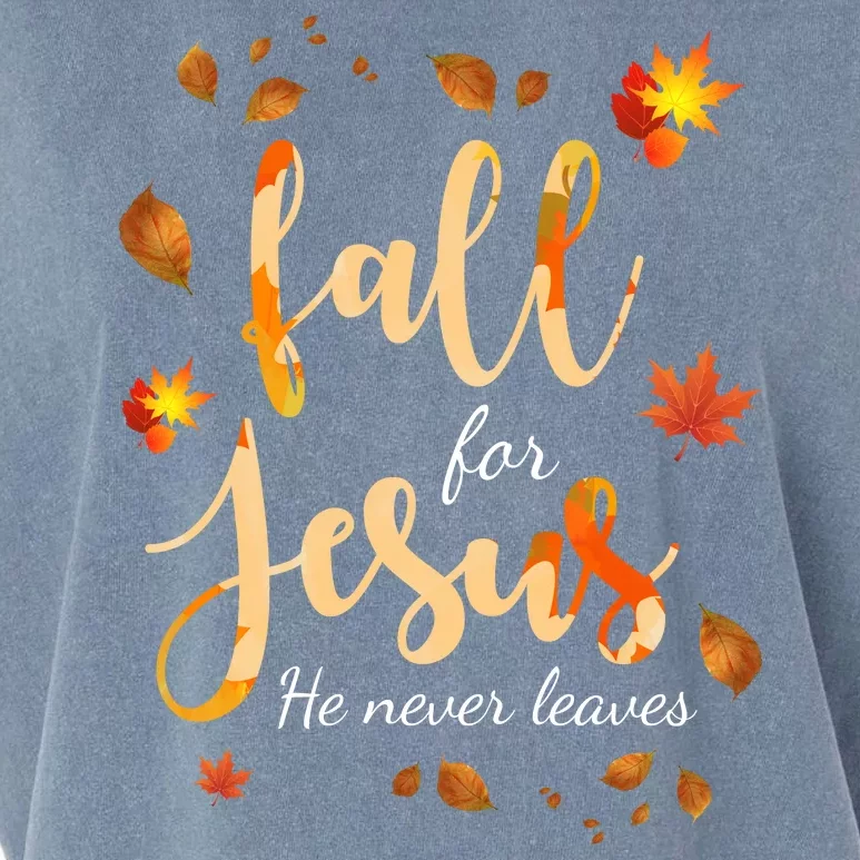 Fall For Jesus He Never Leaves Autumn Garment-Dyed Women's Muscle Tee