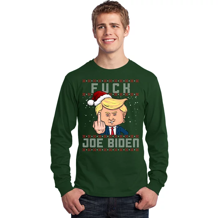 FJB F Joe Biden Trump Middle Finger Ugly Christmas Long Sleeve Shirt