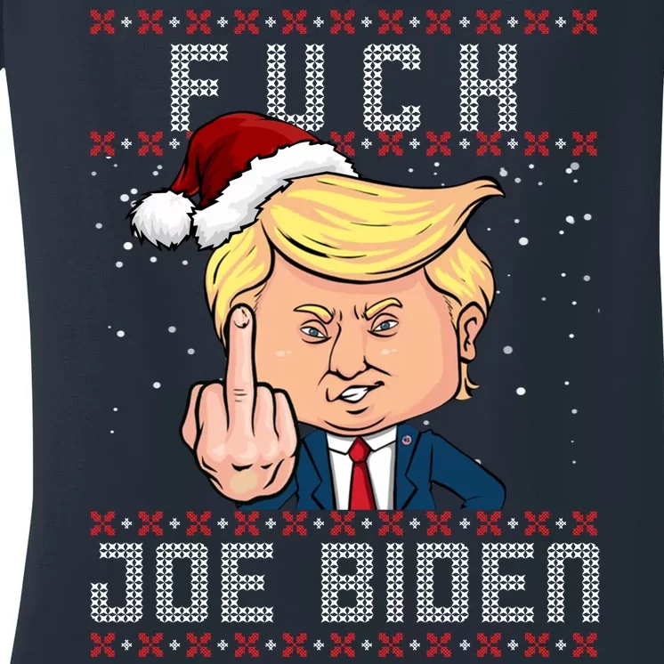 FJB F Joe Biden Trump Middle Finger Ugly Christmas Women's V-Neck T-Shirt