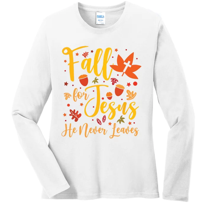 Fall For Jesus He Newer Leawes Gifts Halloween Fall For Jesus Religious Ladies Long Sleeve Shirt