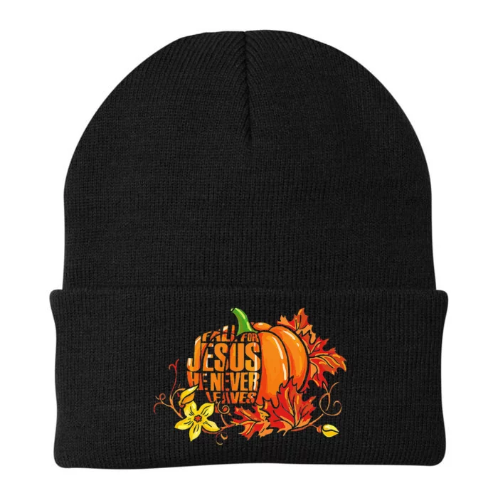 Fall For Jesus He Never Leaves Autumn Pumpkin Thanksgiving Knit Cap Winter Beanie