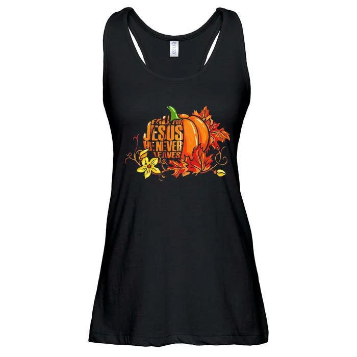 Fall For Jesus He Never Leaves Autumn Pumpkin Thanksgiving Ladies Essential Flowy Tank