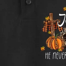 Fall For Jesus He Never Leaves Pumpkin Autumn Thanksgiving Dry Zone Grid Performance Polo