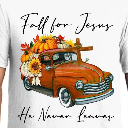 Fall For Jesus He Never Leaves Pumpkin Truck Autumn Season Pajama Set