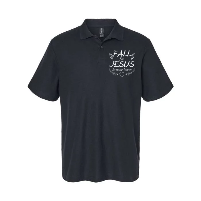 Fall For Jesus He Never Leaves Thanksgiving Faith Leaves Softstyle Adult Sport Polo