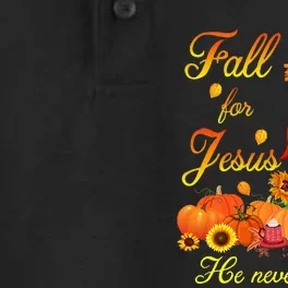 Fall For Jesus He Never Leaves Christian Cross Thanksgiving Dry Zone Grid Performance Polo