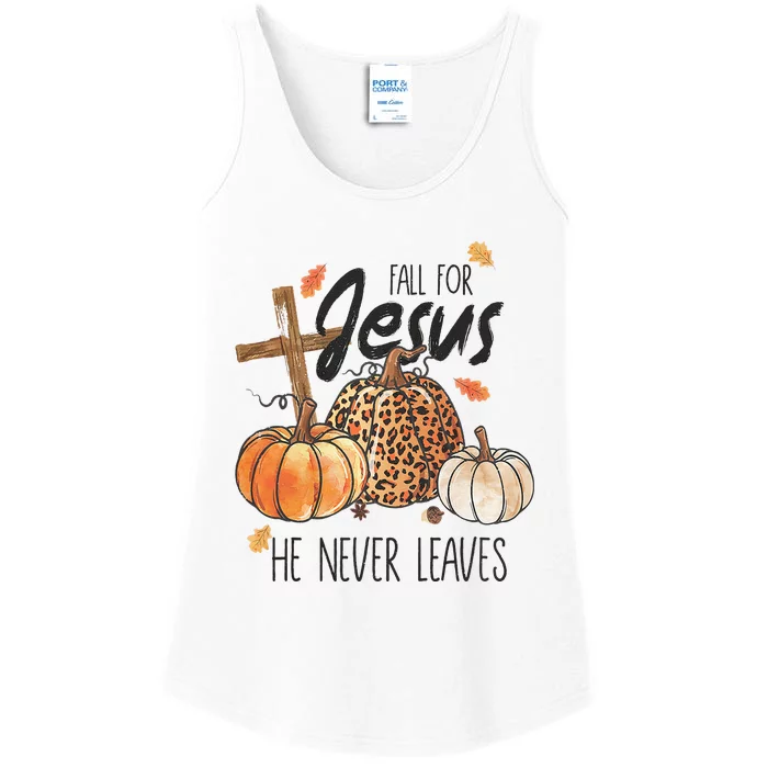 Fall for Jesus He Never Leaves Christian Thanksgiving Dinner Ladies Essential Tank