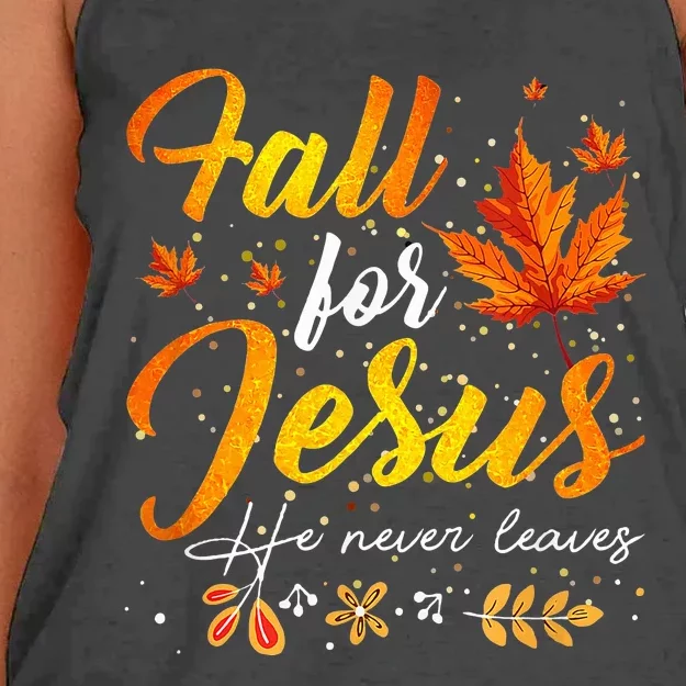 Fall For Jesus He Never Leaves Funny Autumn Christian Prayer Women's Knotted Racerback Tank