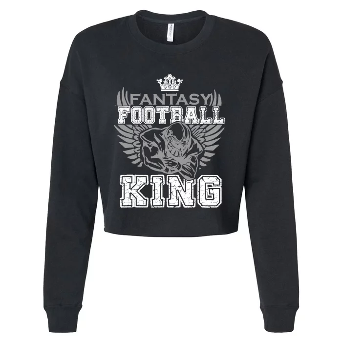 Fantasy Football King Funny Draft Day Champion Party Sports Cropped Pullover Crew