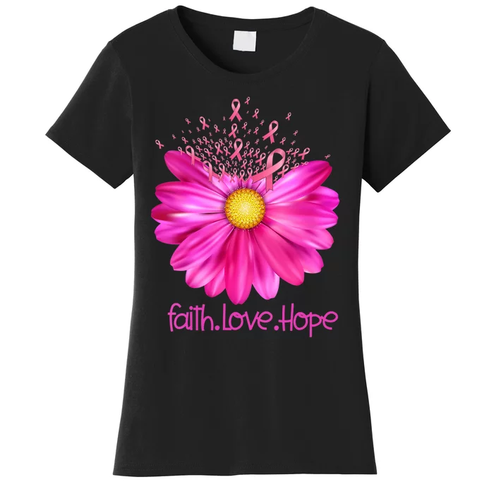 Floral Faith Love Hope Breast Cancer Awareness Women's T-Shirt