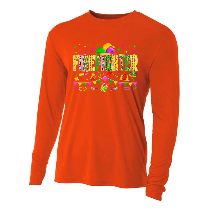 Funny Firefighter Lover Mardi Gras Carnival Party Gift Cooling Performance Long Sleeve Crew