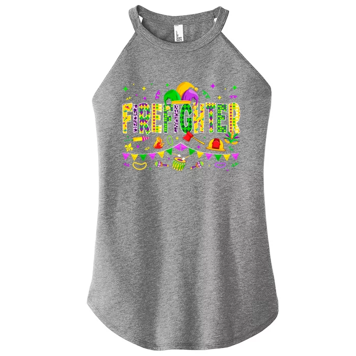 Funny Firefighter Lover Mardi Gras Carnival Party Gift Women’s Perfect Tri Rocker Tank