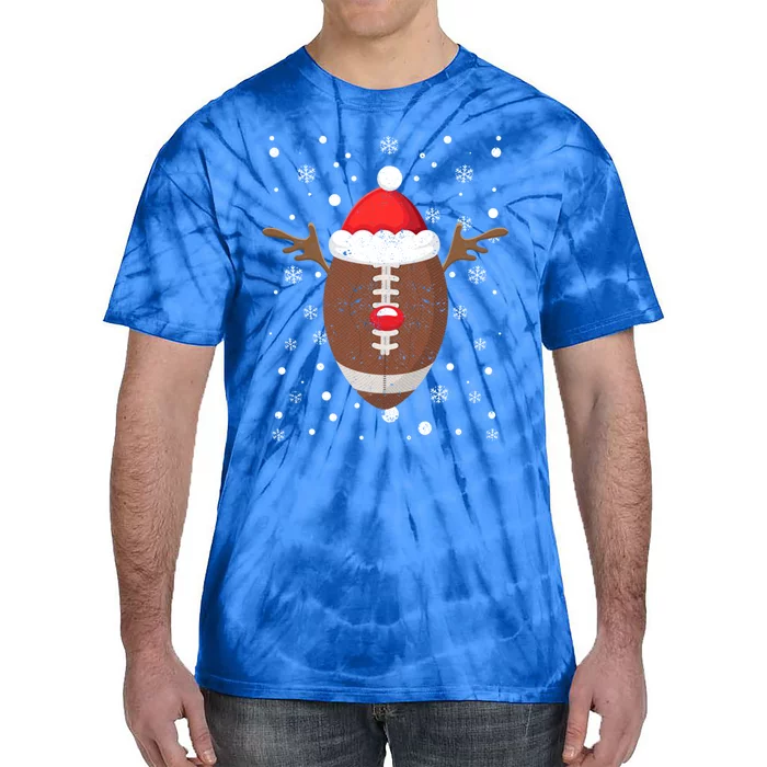 Football Fan Lover Reindeer Antlers Christmas Funny Xmas Elk Gift Tie-Dye T-Shirt