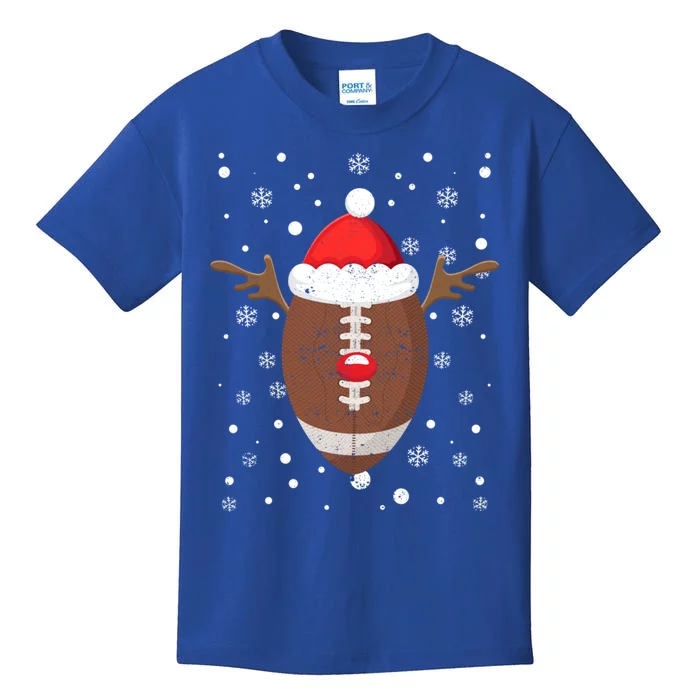 Football Fan Lover Reindeer Antlers Christmas Funny Xmas Elk Gift Kids T-Shirt