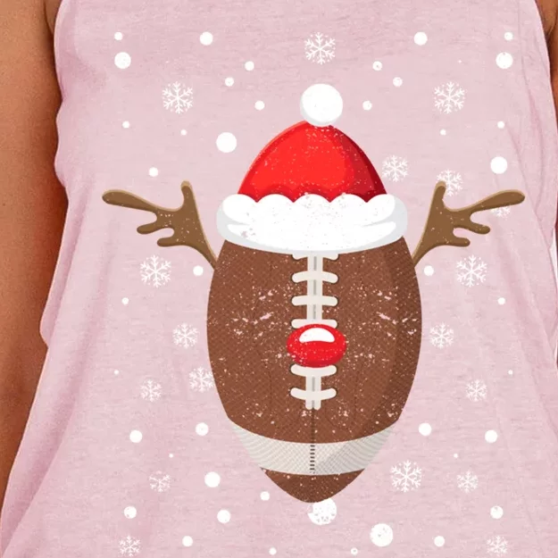 Football Fan Lover Reindeer Antlers Christmas Funny Xmas Elk Gift Women's Knotted Racerback Tank