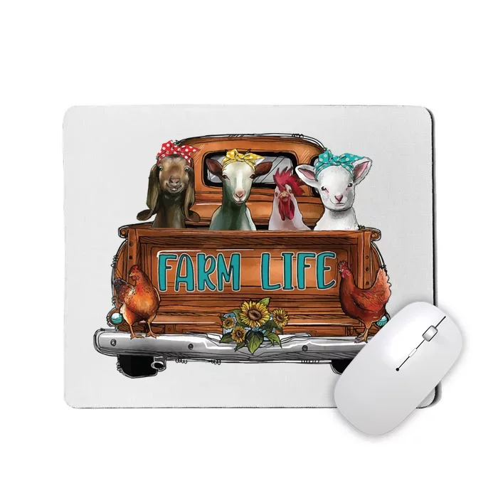 Funny Farmer Life Cow Chicken Goat Farm Animal Vintage Truck Mousepad