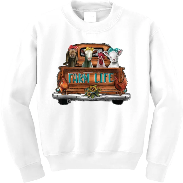 Funny Farmer Life Cow Chicken Goat Farm Animal Vintage Truck Kids Sweatshirt