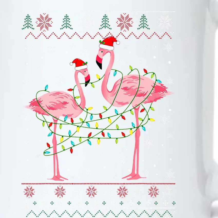 Funny Flamingo Lights Tangled Ugly Sweater Christmas Animals Black Color Changing Mug