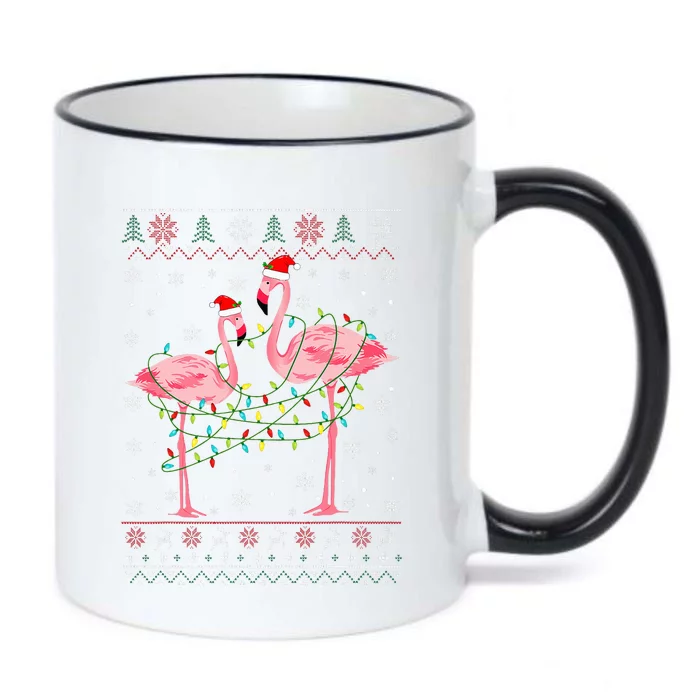 Funny Flamingo Lights Tangled Ugly Sweater Christmas Animals Black Color Changing Mug