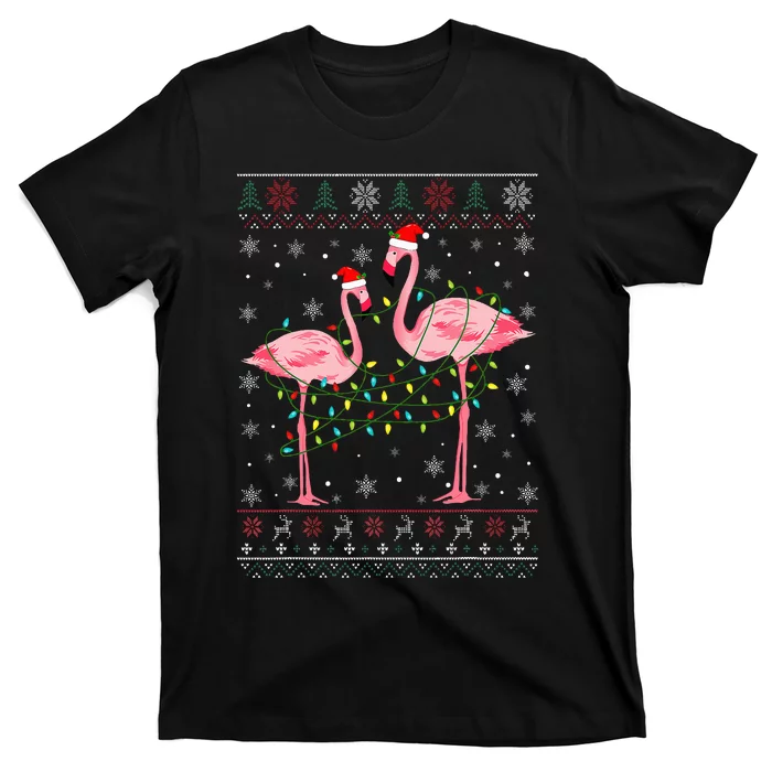 Funny Flamingo Lights Tangled Ugly Sweater Christmas Animals T-Shirt