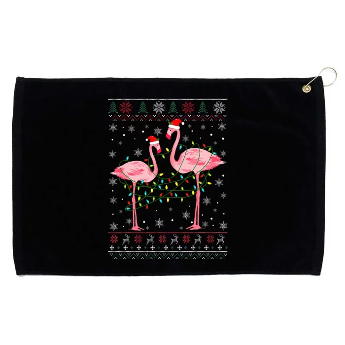 Funny Flamingo Lights Tangled Ugly Sweater Christmas Animals Grommeted Golf Towel