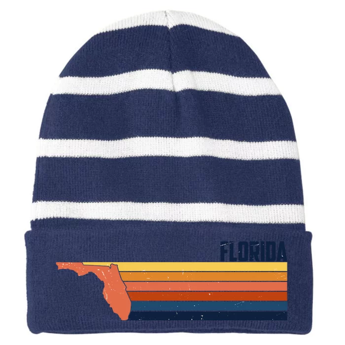 Retro Vintage Florida Striped Beanie with Solid Band