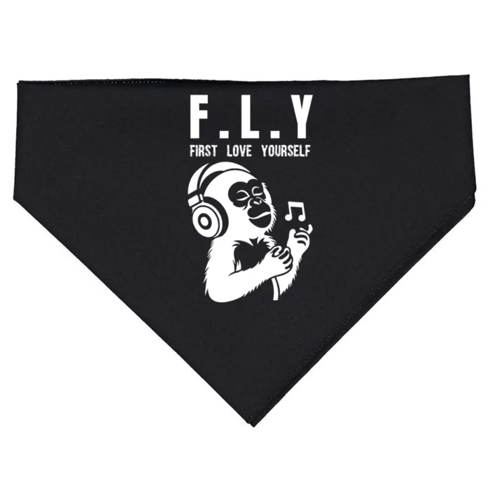 Fly First Love Yourself: Enjoy Music Cute Monkey Gift USA-Made Doggie Bandana