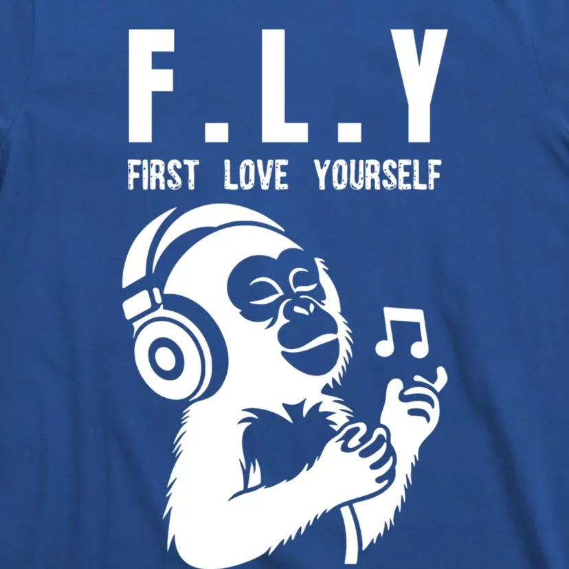 Fly First Love Yourself: Enjoy Music Cute Monkey Gift T-Shirt