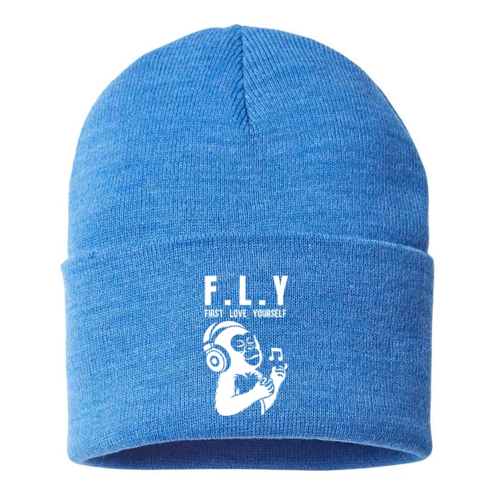 Fly First Love Yourself: Enjoy Music Cute Monkey Gift Sustainable Knit Beanie