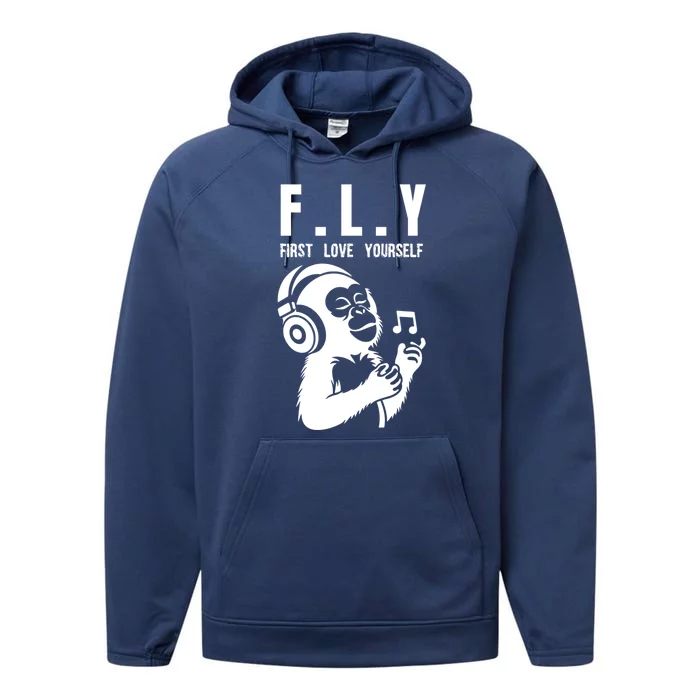 Fly First Love Yourself: Enjoy Music Cute Monkey Gift Performance Fleece Hoodie