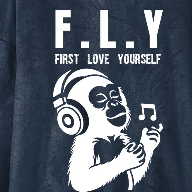 Fly First Love Yourself: Enjoy Music Cute Monkey Gift Hooded Wearable Blanket