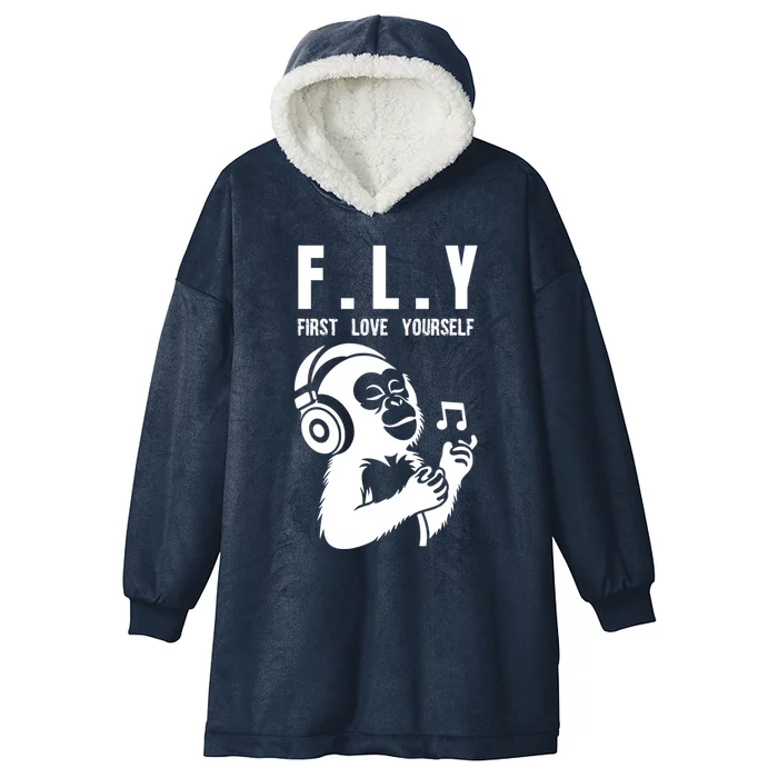 Fly First Love Yourself: Enjoy Music Cute Monkey Gift Hooded Wearable Blanket