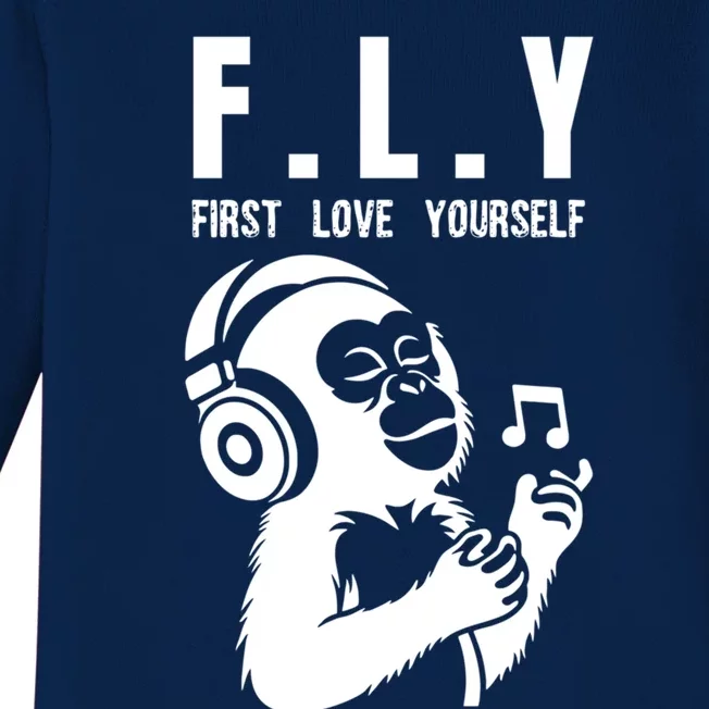 Fly First Love Yourself: Enjoy Music Cute Monkey Gift Baby Long Sleeve Bodysuit