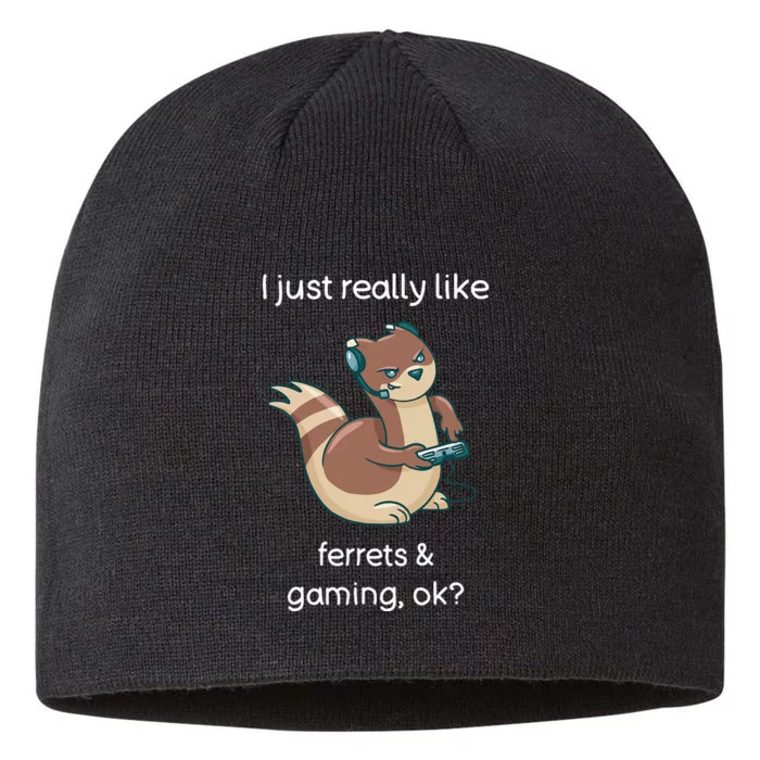 Funny Ferret Lover Gamer I Love Video Gaming Ferret 8 1/2in Sustainable Knit Beanie