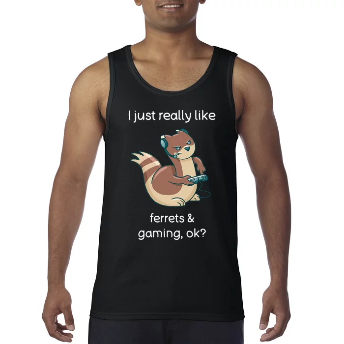 Funny Ferret Lover Gamer I Love Video Gaming Ferret Tank Top